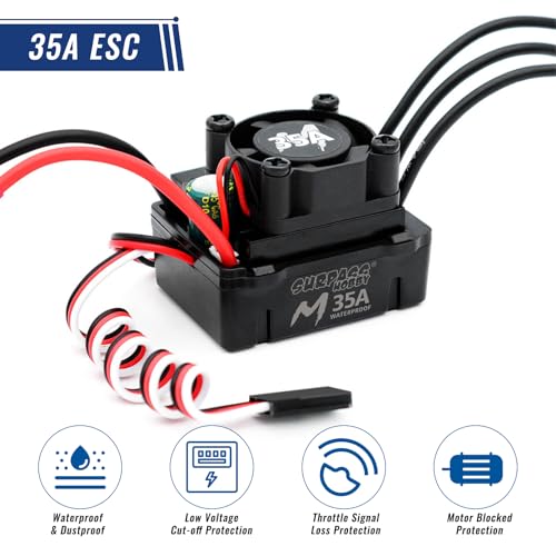 Surpass Hobby M2430 5800KV Motor & 35A ESC for 1/14-1/18 RC Trucks | CNC aluminum Brushless motor with waterproof ESC, multi safety protection - size: 5800KV