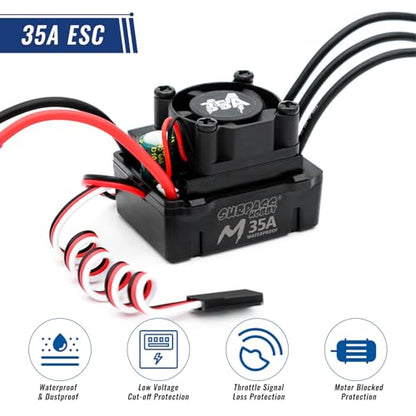 Surpass Hobby M2430 5800KV Motor & 35A ESC for 1/14-1/18 RC Trucks | CNC aluminum Brushless motor with waterproof ESC, multi safety protection - size: 5800KV