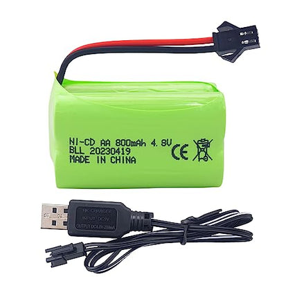AA 4.8V 800mAh Charging Battery with SM-2P Plug and USB Charging Cable for 1/28 Stunt RC Car C128 1/28 NB2801 NB2802 NB2803 Double-Sided Rolling and Spinning Stunt Car Robot Electric Toy Battery