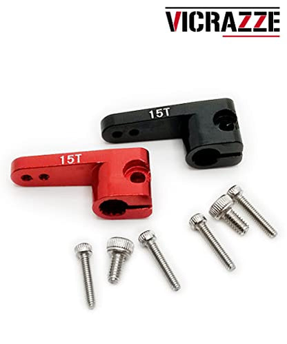 VICRAZZE 15T Servo Horn Aluminum for Axial SCX24 (fit for Emax ES08MA II) for Axial SCX24 90081 1/24 RC Car Black+Red(2pcs)