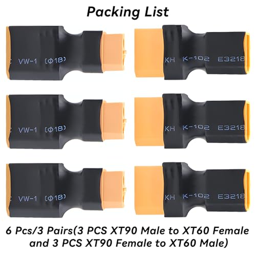 XT60 Connector to XT90 Connector Plug - 6 PCS XT60 to XT90 Male Female Adapter No Wires for RC Car Lipo NiMH Battery Connectors Airplane Truck Boat Quadcopter (6 PCS XT60 to XT90 Plug)