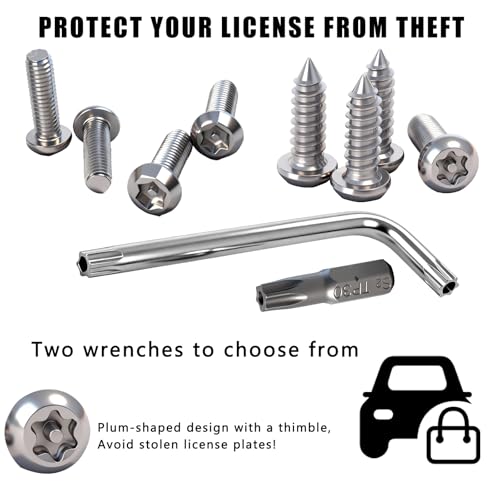 3rd-Gen Upgraded Anti Theft License Plate Screws Kit, Rustproof Stainless Steel License Plate Bolts, M6 (1/4") Fasteners with Caps, Front & Rear Mounting Hardware for Car, Truck, Motorcycle