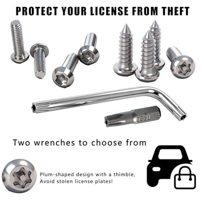 3rd-Gen Upgraded Anti Theft License Plate Screws Kit, Rustproof Stainless Steel License Plate Bolts, M6 (1/4") Fasteners with Caps, Front & Rear Mounting Hardware for Car, Truck, Motorcycle