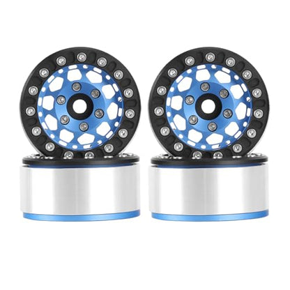 4PCS 1.55 Inch Aluminum Alloy Metal 10Holes Beadlock Wheel Rim Hubs Replacement Accessory for Tamiya AX90069 D90 TF2 CC01 CC02 1/10 RC Crawler Car Upgrade Parts(B-Black Blue) - color: B-Black Blue