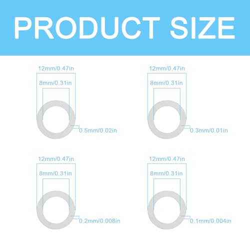 M8x12mm Shim Washers for Mechanical Engineering,48pcs 304 Stainless Steel | 0.1,0.2,0.3,0.5mm precision thin spacers,12 pcs each,for M8 bolts,DIY projects,component alignment and machinery setup - size: M8x12