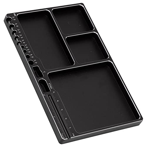 RC Magnetic Tray, 16x10x1.1cm Universal Aluminium Alloy Screw Tray RC Model Repair Tool Tray with Magnetic Pad for RC Trucks (Black) - color: Black