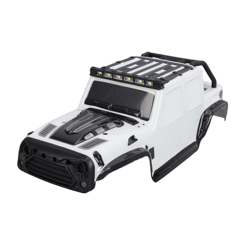 RC Car Body Shell, Polycarbonate Replacement Cover with LED Roof Lights, 27 X 10 X 9 Cm, Pressure Printed Truck Body for 1:16 Scale SCY16103PRO Off Road Racing (White) - color: White