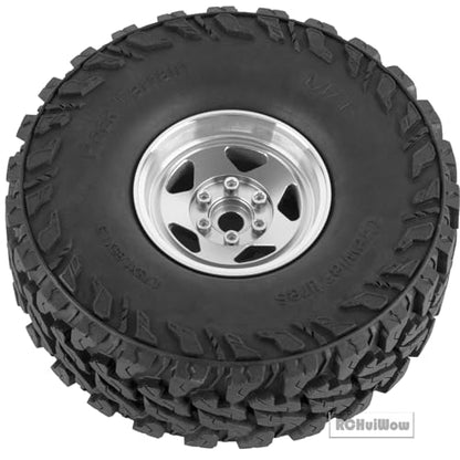 RC Alloy 1.9" Beadlock Wheels and Tires for 1/10 RC Crawler TRX4 SCX10 SCX10 III 90046 D90,1.9 RC Wheels and Tires 1.9 Beadlock Tires RC Rims,4 Packs,Silver - color: Silver(4pcs)