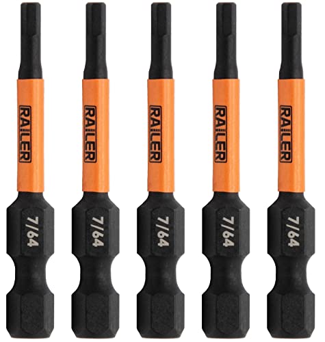 5pc 7/64 Hex Bit Set 2 Inch S2 Steel Impact Allen Wrench Screwdriver Bits | Precision machined hex tip for machinery & furniture assembly. Extended 2" reach for quick-release 1/4" hex chucks. - size: 7/64"