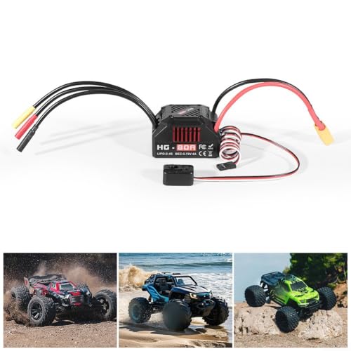 HG-80A 80A Sensorless Brushless ESC Waterproof Dustproof Design with Adjustable Brake and Throttle Settings for 1/10 Scale RC Buggy Truck On-Road Off-Road Models(D) - size: regular push up d