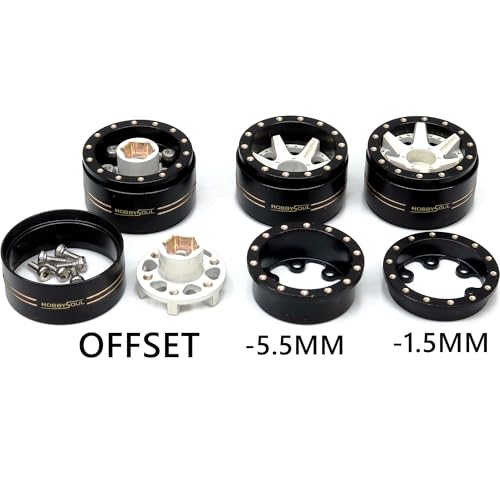 HOBBYSOUL Adjustable Offset Brass 1.0 Beadlock Wheels Negative Offset Heavy 1.0 Rims for RC Micro Crawler 1/18 TRX4M Axial SCX24 90081, (4-Pack) - color: Black & White