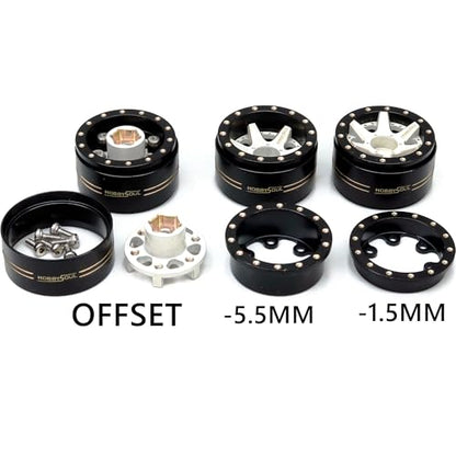 HOBBYSOUL Adjustable Offset Brass 1.0 Beadlock Wheels Negative Offset Heavy 1.0 Rims for RC Micro Crawler 1/18 TRX4M Axial SCX24 90081, (4-Pack) - color: Black & White
