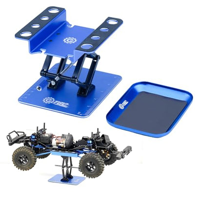 RC Car Adjustable Height Work Stand with Screwed Tray Made of Aluminum Alloy Suit for TRX4M Axial Arrma Redcat Losi Etc 1/8 1/10 1/12 1/14 1/16 1/18 RC Car Tool Set (Blue) - color: Blue