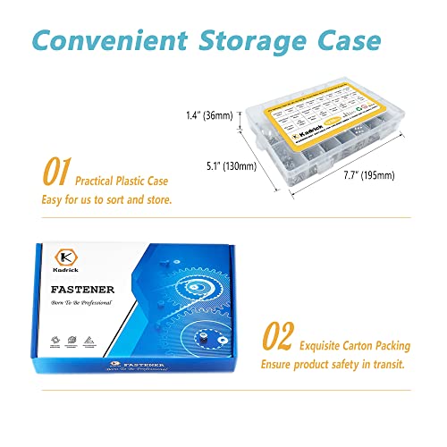 KADRICK 1230PCS Metric Screw Aassortment Kit,Stainless Steel M2-M5 Bolts | M2 M3 M4 M5 304 Stainless Steel,Length From 4MM-20MM,Hex Socket Button Head Screws Nuts Washers Kit with Hex Wrench - size: SS M2-M5 1230Pcs