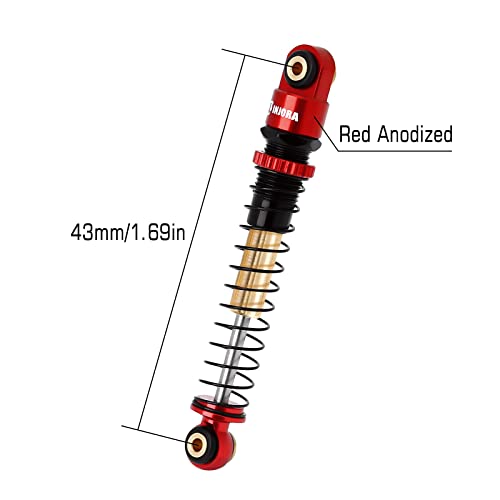 INJORA 43mm Aluminum Threaded Shocks Absorber Damper for 1/24 SCX24 (Red) - color: Red