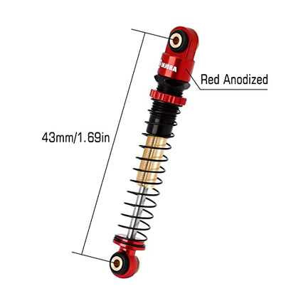 INJORA 43mm Aluminum Threaded Shocks Absorber Damper for 1/24 SCX24 (Red) - color: Red