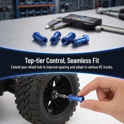 Zerodeko 4 Sets Aluminum Alloy Wheel Hub Combiner, 12mm Hex Adapter for RC Truck, Car, Off Road Vehicles, Axle Extension Replacement Parts for Toy Vehicles