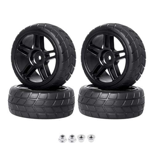 RC Wheel Tires Pre-Glued Tires and Wheels Set On Road RC for 1/10 Scale Racing Car Drift Touring | Black - color: Black