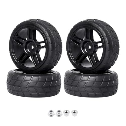 RC Wheel Tires Pre-Glued Tires and Wheels Set On Road RC for 1/10 Scale Racing Car Drift Touring | Black - color: Black