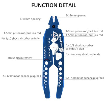 Metal Shock Absorber Pliers Rod Ball Clamp & Ball Joint Wrench Multi-Function RC Tool Combo Set for 1/8 1/10 RC Car, Blue