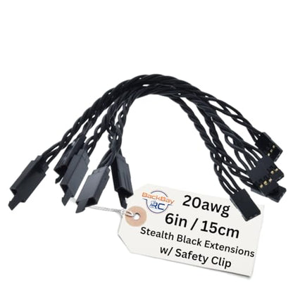 15CM / 6in 20awg Twisted Servo Extension Cable w/Safety Clip - All Black/Stealth Series - 100 Strands for RC Planes, Drones, Trucks, E-Bikes - 11 Lengths / 5 Wires Per Pack - style: 15CM / 6in