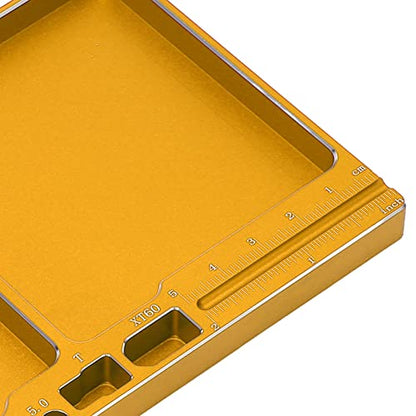 RC Magnetic Tray,High Strength Aluminium Alloy Magnetic Screw Tray with Magnetic Pad RC Magnetic Tray for RC Model Toy Repair RC Car Part (Gold)