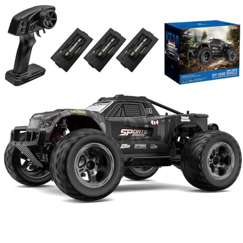 1/10 Remote Controlled Car for Adults, 50 km/h High Speed 4WD Offroad RC Truck, Waterproof RC Buggy All Terrain, 3 Batteries (Grey) - color: Kf10,3 Batties,gery