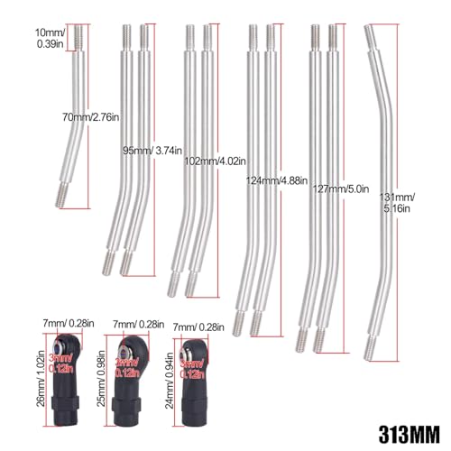 RC Models Parts For Axial For SCX10 II 1/10 90046 313/324mm Metal RC Crawler Car RC Links Upper Lower Linkage For Chassis Link Set With Plastic Rod Ends(313mm) - size: 313mm