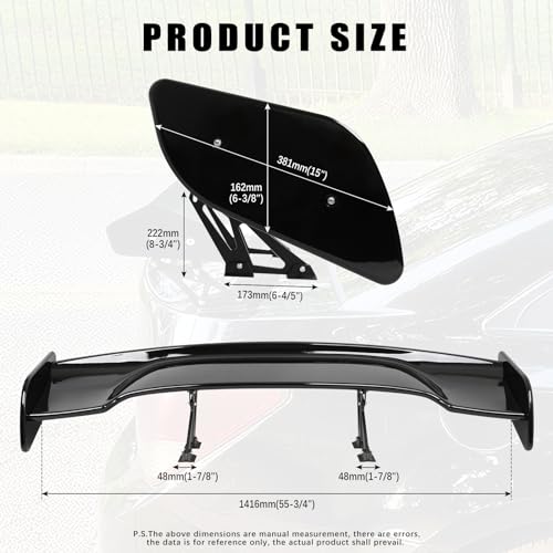 JMTBNO 57 Inch GT Wing Rear Trunk Spoiler Wing Gloss Black Compatible with Universal Car Spoiler Rear Wing Rear Trunk Spoiler GT Style Wing Spoiler Gloss Black - color: Gloss Black