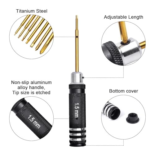 RC Tool Kit Set Hex Driver 0.9mm 1.27mm 1.5mm 2mm 2.5mm & Phillips Head Screwdriver 3mm 4mm for Traxxas Axial SCX24 Redcat WLtoys 1/16 1/18 1/24 RC Truck Crawler