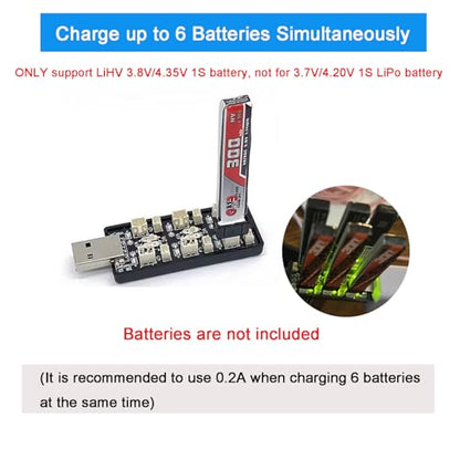 1S LiPo Battery USB Charger 3.8V/4.35V, 6-Channel LiHV High Voltage Charger for Tiny Whoop EMAX Tinyhawk Battery, DIY Projects, JST-PH2.0 and JST-1.25 Connectors