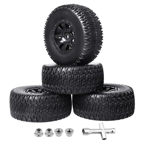 RC Short Course Truck Tires 1/10 Scale, High-Performance Pre-glued RC Wheel Rim and Tires Set 12mm Hex with Foam Inserts for Traxxas Slash 4X4 2WD HPI VKAR Redcat HSP LRP 4PCS (Style B)