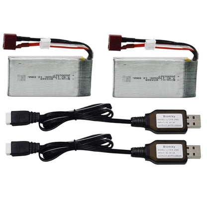 Blomiky 2 Pack 7.4V 1600mAh 12.58Wh 30C Lipo Battery with T Plug and USB Cables for 1:10 Scale 200E 9200 9200E 9205E 9206E RC Trucks