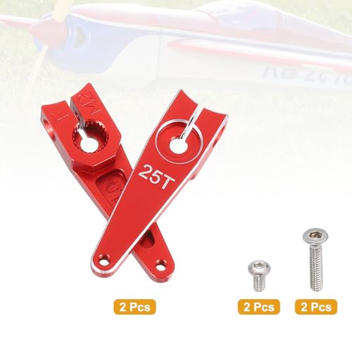 MECCANIXITY Aluminum Alloy 1 inch 25T Steering Servo Arm Horn Red for Car/Boat/Airplane Boat Accessories Pack of 2 - color: Red