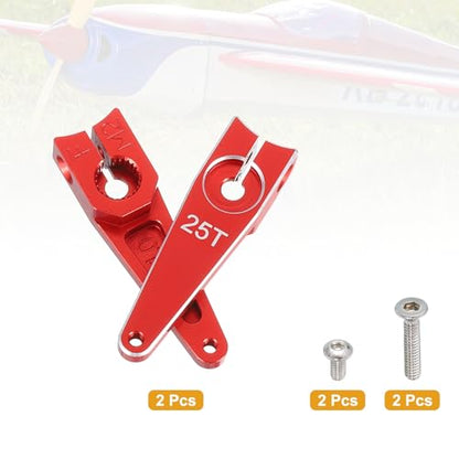 MECCANIXITY Aluminum Alloy 1 inch 25T Steering Servo Arm Horn Red for Car/Boat/Airplane Boat Accessories Pack of 2 - color: Red