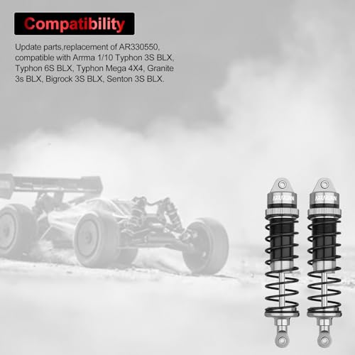 2PCS 1/10 RC Car Aluminum Front Shocks Replacement of AR330550 Update Parts | Compatible with Arrma 1/10 Typhon 3S/2S Granite 4x4 Bigrock Senton Shock Absorber Assembled - color: Gray Black 2Pcs F