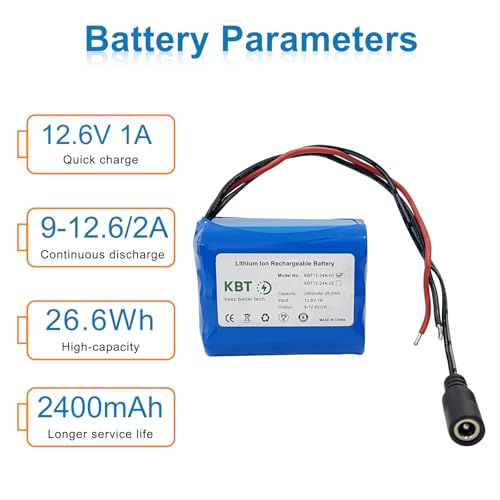 KBT 12V 2400mAh Rechargeable Li-ion Battery, Bare Leads Wire Replacement Battery Pack with Charger Compatible with 12V Devices RC Car, Boat, Robot, DIY, LED Light Strip, CCTV Camera - style: 2.4Ah bare leads