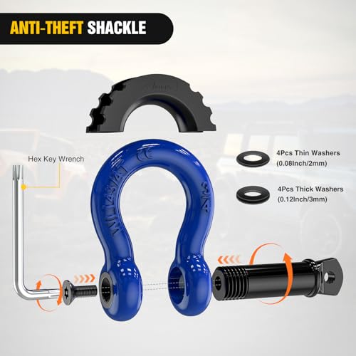 Nilight 3/4" D Ring Anti-Theft Shackle Tow Hook Jeep Truck SUV ATV UTV | Off Road Recovery Gear 19T 41,887 lbs Break Strength 4.75T WLL Rust-Resistant Anti-Rattle Isolators Heavy Duty Blue 2pack - color: Blue 3/4" w/Anti-Theft Shackle, size: Shackle