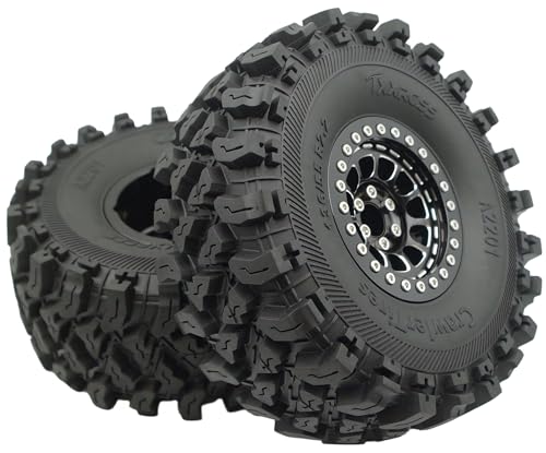136mm 2.2 Aluminium Beadlock Wheels and Tires Set (4-Piece) for 1/10 RC Crawler (Black) - color: Black