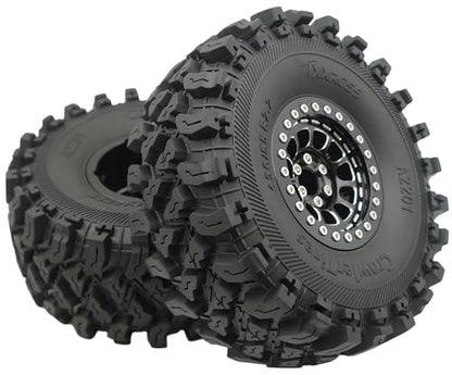 136mm 2.2 Aluminium Beadlock Wheels and Tires Set (4-Piece) for 1/10 RC Crawler (Black) - color: Black