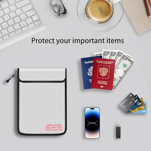 5"x8" Fireproof Lipo Safe Bag with Fireproof Zipper Fireproof Edge wrapping Fireproof wire,Home Office Travel Safe Storage for Cash Valuables Passport Power bank Lipo Battery(13 * 20cm Silver) - size: 13*20cm Silver