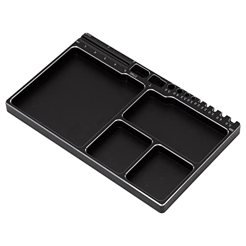 Magnetic Screw Tray, Aluminum Alloy RC Repair Tool Tray with Strong Magnetic Pad for Screws Nuts and Washers, Portable Magnetic Parts Tray for RC Cars Aircraft Helicopters (Black)