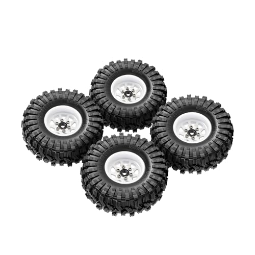 INJORA 1.0 Beadlock Wheel Tires Set -3.78mm Offset for 1/18 1/24 RC, White - color: White