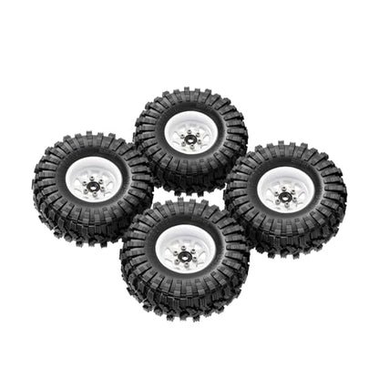 INJORA 1.0 Beadlock Wheel Tires Set -3.78mm Offset for 1/18 1/24 RC, White - color: White