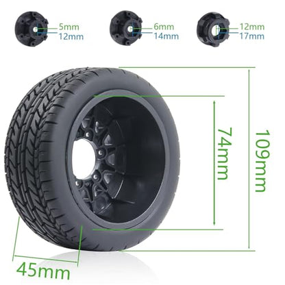 1/10 1/8 RC Short Course Truck Tires OD 4.33" and Wheels 12mm 14mm 17mm Hex for 1:8 1:10 Scale Off Road Truck Car Traxxas Slash 2WD 4×4 Rc4wd Arrma Senton Axial Losi Redcat 4PCS (Black) - color: Black