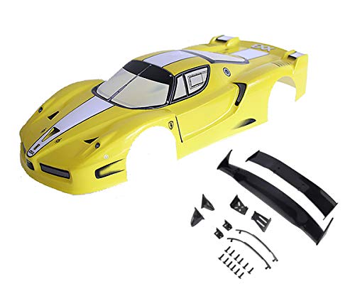 1/10 Scale RC Painted Precut Drift Racing Touring Onroad Car Body Shell Width 190mm with Wing Mirror Accessories (Enzo Yellow)