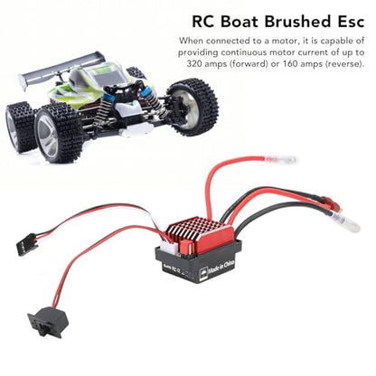 Brushed Electronic Speed Controller, 320A Two Way with Brake, High Current ESC for 1/10 Scale RC Car Boat Off-Road Racing Hobbyist Marine Applications