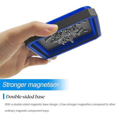 Collapsible Magnetic Parts Tray Set, Silicone Foldable Square Tool Bowls for Screw, Nuts & Small Metal Parts, Dual-Sided Magnet Base Auto Tool Organizer, Universal for Vehicles (Blue) - color: Blue