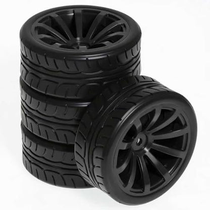 RC OD 65mm 1/10 Rally Racing Touring Tires & Plastic Wheels 12mm Hex for 1:10 1/12 On Road Drift Street Car Tamiya TT01 TT02 Traxxas XV02 XV01 TA06 HPI KYOSHO PTG2 A959 4PCS (Green) - color: Green
