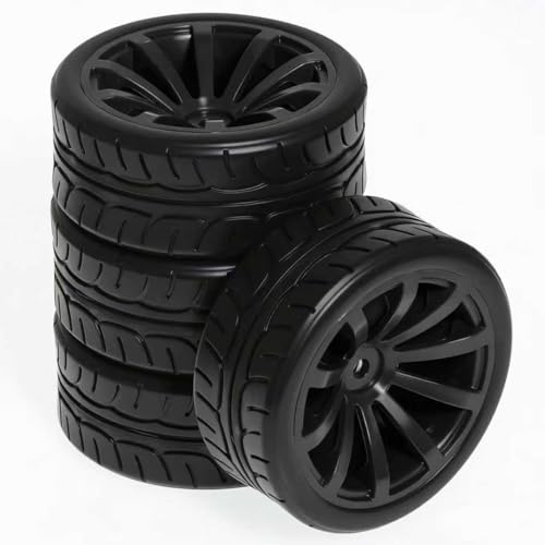 RC OD 65mm 1/10 Rally Racing Tires and Plastic Street Wheels 12mm Hex for 1:10 1/12 Scale On Road Touring Drift Car Tamiya TT01 TT02 Traxxas XV02 XV01 TA06 HPI KYOSHO PTG2 4PCS (Green) - color: Green